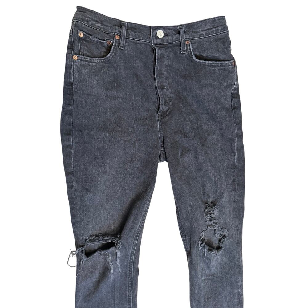 AGOLDE Nico High Rise Slim Jeans 28 | Washed Black | 5-Button Fly | Knee Rip - Picture 5 of 10